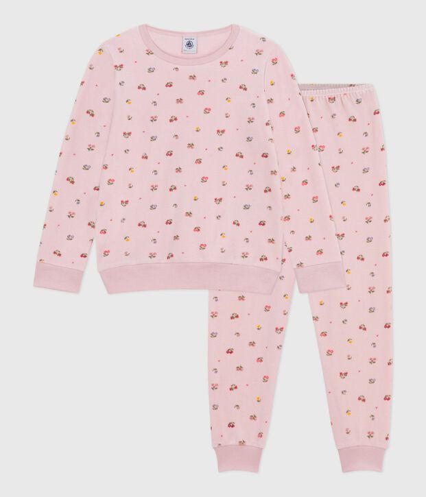 Kinderpyjama van velours met bloemetjesprint roze/multicouleur