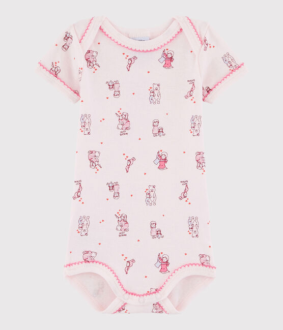 Rompertje met korte mouwen babymeisje roze VIENNE/wit MULTICO