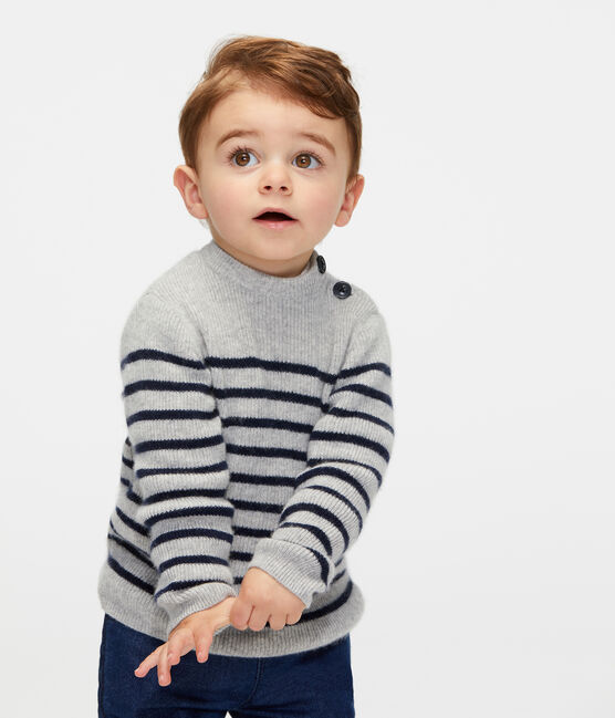 Trui van kasjmier babyjongen grijs BELUGA/blauw SMOKING