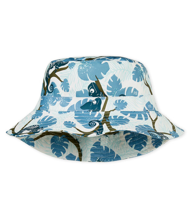 Vissershoedje met print in lakstof voor babyjongens wit/multicouleur