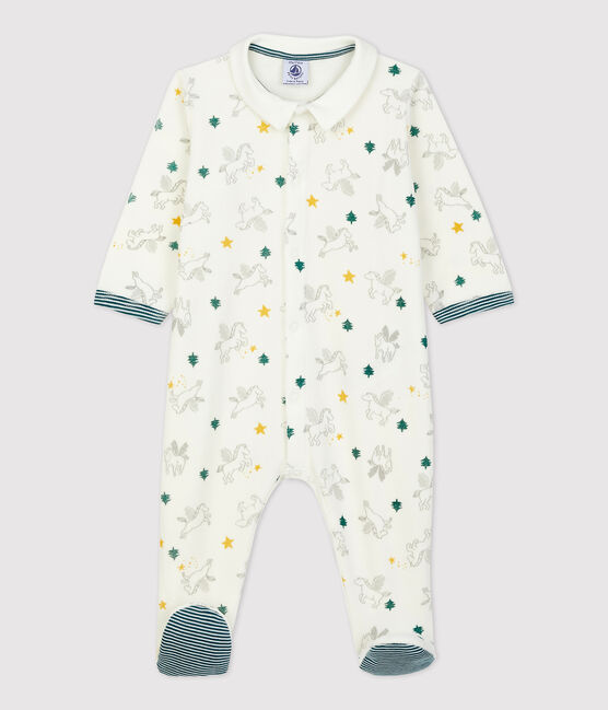 Dors-bien bébé imprimé chevaux ailés en velours de coton biologique blanc MARSHMALLOW/blanc MULTICO
