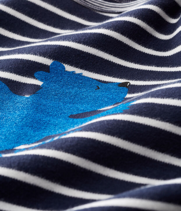 Lang pakje met marinestreep babyjongen blauw/wit