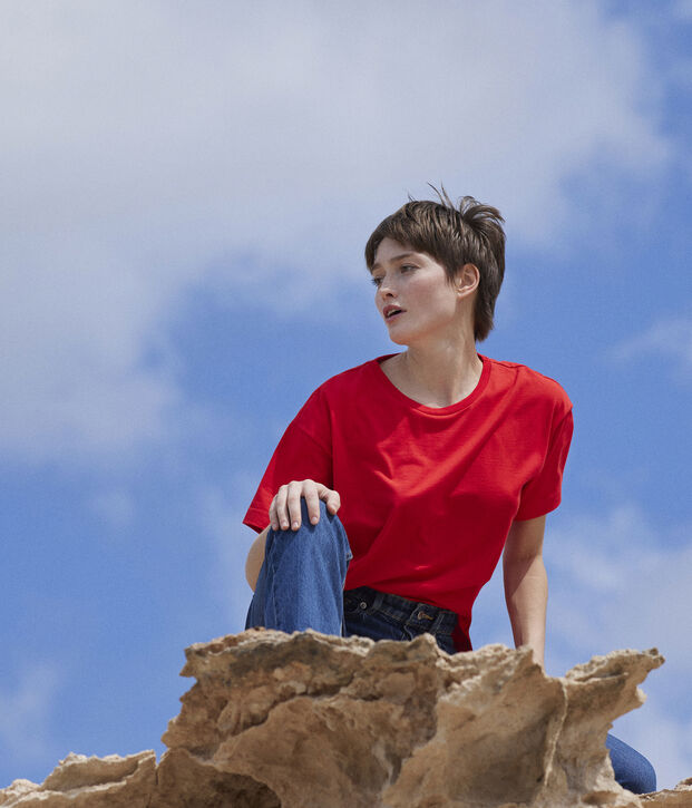 LE BOXY, T-shirt voor dames in katoen rood