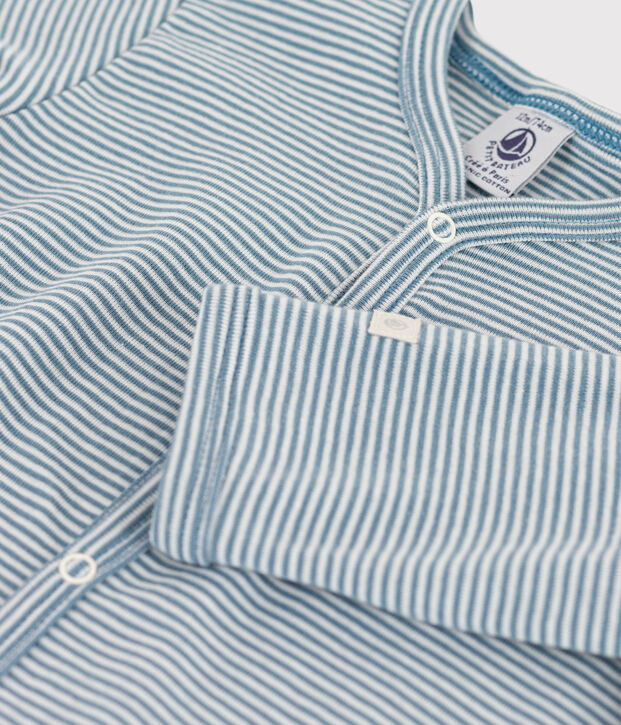 Katoenen babypyjama met milleraies-streepjes blauw/wit