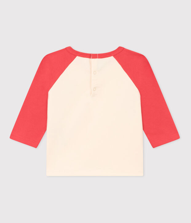 T-shirt met lange mouwen in jersey voor baby's ecru/oranje
