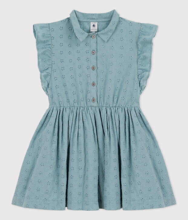 Robe en broderie anglaise enfant fille bleu