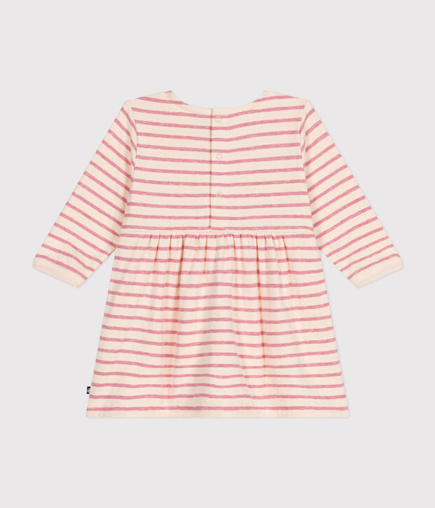 Robe manches longues en tubique b&eacute;b&eacute; &eacute;cru/rose