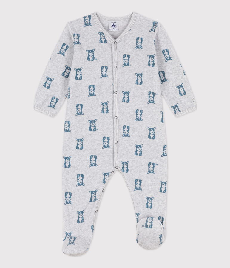 Babyslaappakje met hondjes in fluweel grijs/blauw