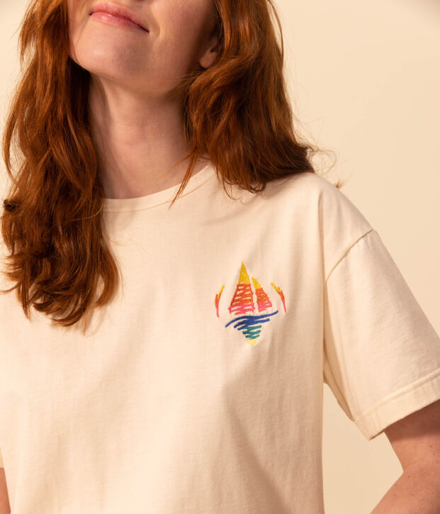 T-shirt LE BOXY en coton Femme &eacute;cru