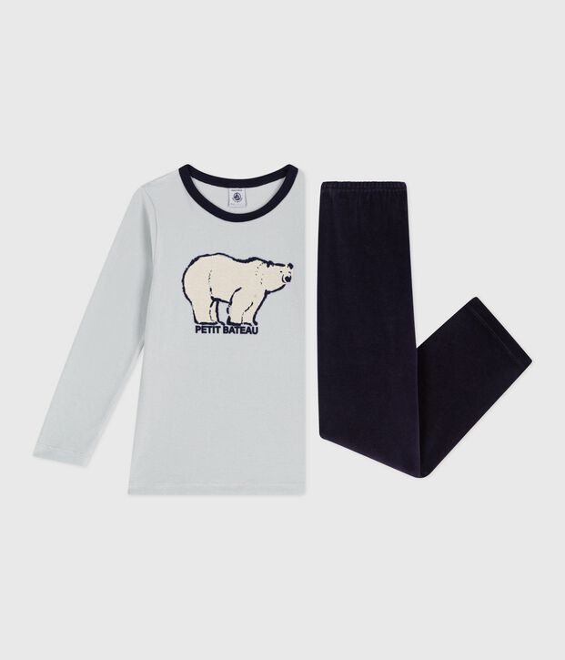 Pyjama enfant en velours bleu/bleu