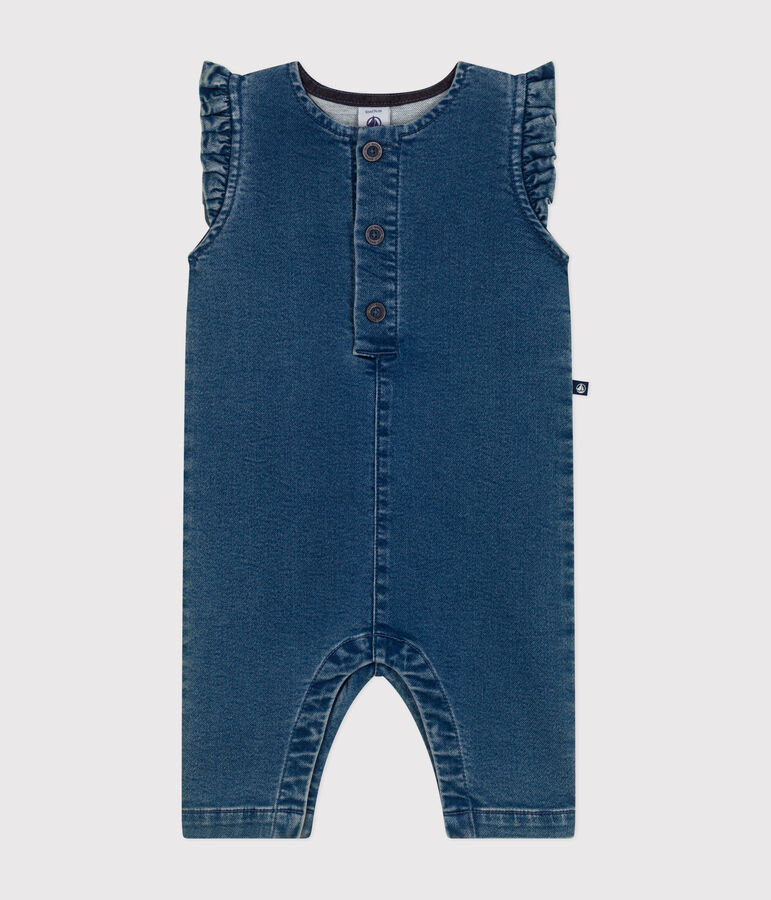 Mouwloze babyjumpsuit van denim blauw