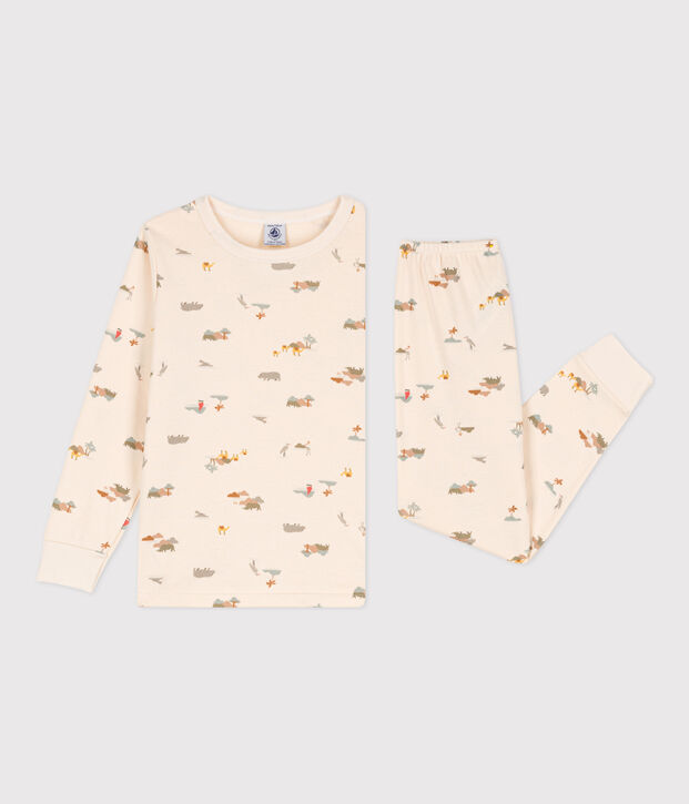 Katoenen pyjama met dierenprint voor kleine meisjes en jongens ecru/multicouleur