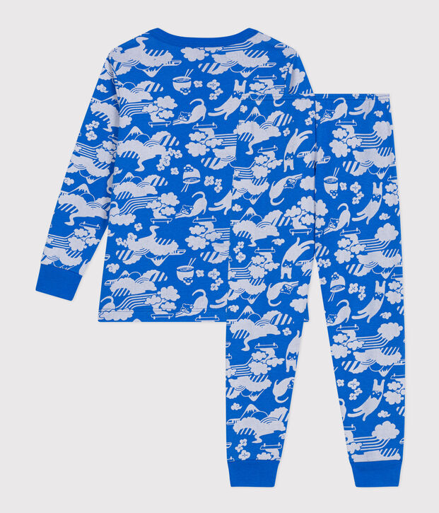 Pyjama imprim&eacute; en coton enfant bleu/blanc