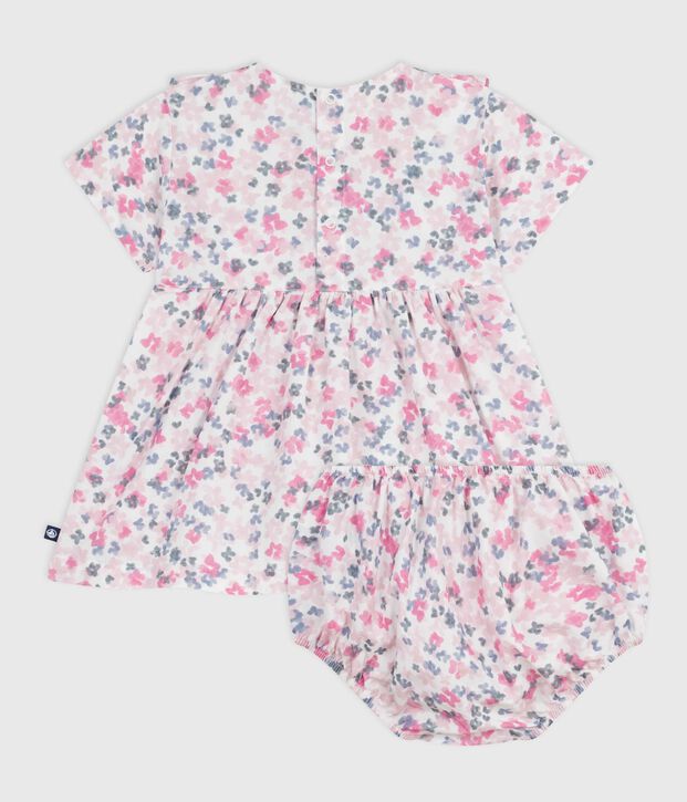 Robe b&eacute;b&eacute; en coton manches courtes imprim&eacute;e avec son bloomer blanc/multicouleur