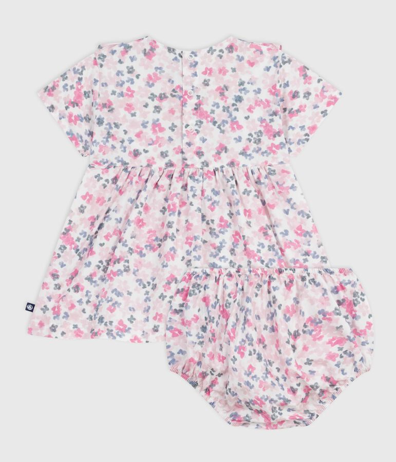 Robe b&eacute;b&eacute; en coton manches courtes imprim&eacute;e avec son bloomer blanc/multicouleur