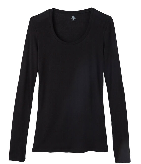 T-shirt met lange mouwen danserskraag vrouwen zwart NOIR