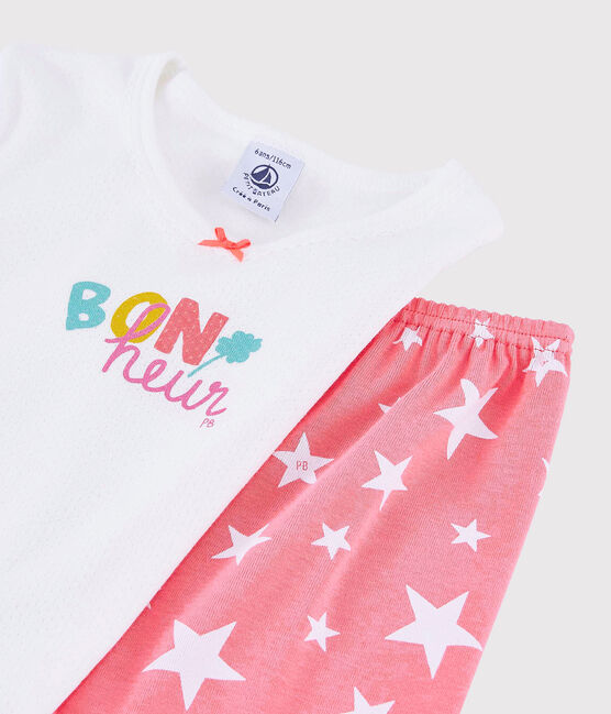 Pyjacourt motif "Bonheur" petite fille en coton blanc MARSHMALLOW/blanc MULTICO