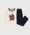 Fluwelen pyjama met vosprint voor meisjes/jongens  blauw SMOKING/wit MULTICO