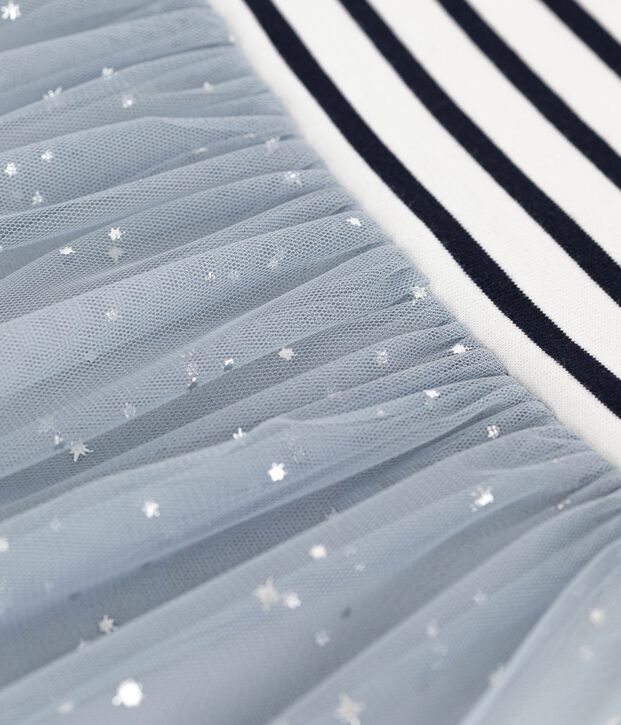 Katoenen jurk met korte mouwen en streepjes blauw/multicouleur