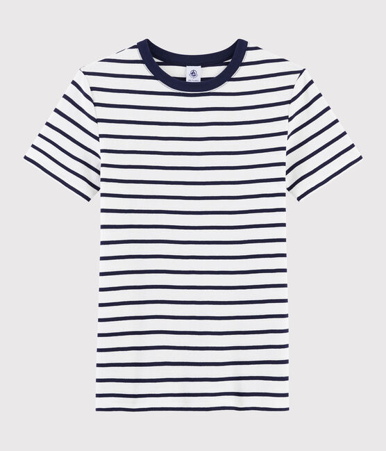 T-shirt col rond iconique en coton rayé Femme blanc MARSHMALLOW/bleu SMOKING