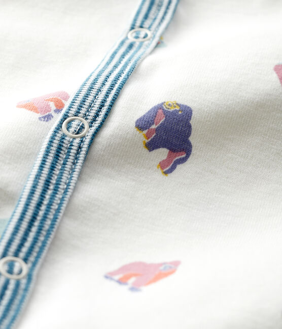 Dors-bien sans pieds à imprimé gorilles bébé en côte blanc MARSHMALLOW/blanc MULTICO