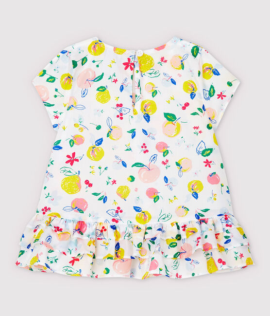 Blouse manches courtes en popeline bébé fille blanc MARSHMALLOW/blanc MULTICO