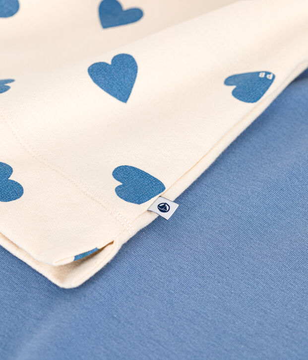 Katoenen damespyjama van twee stoffen blauw/ecru