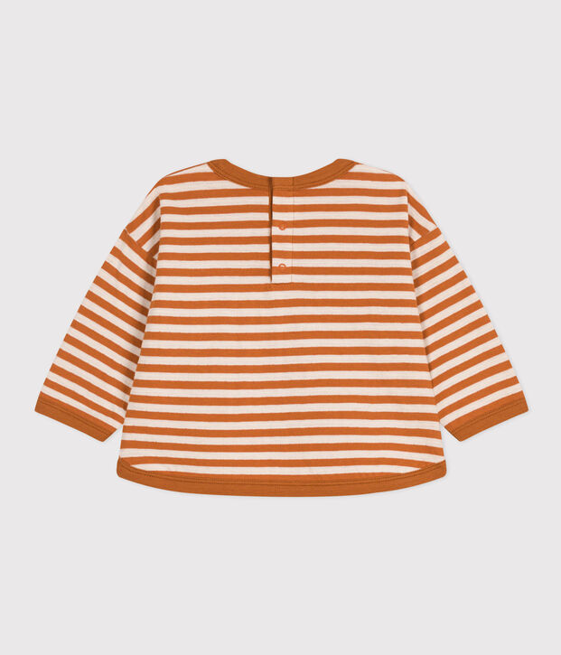 Tee-shirt manches longues en tubique b&eacute;b&eacute; marron/&eacute;cru