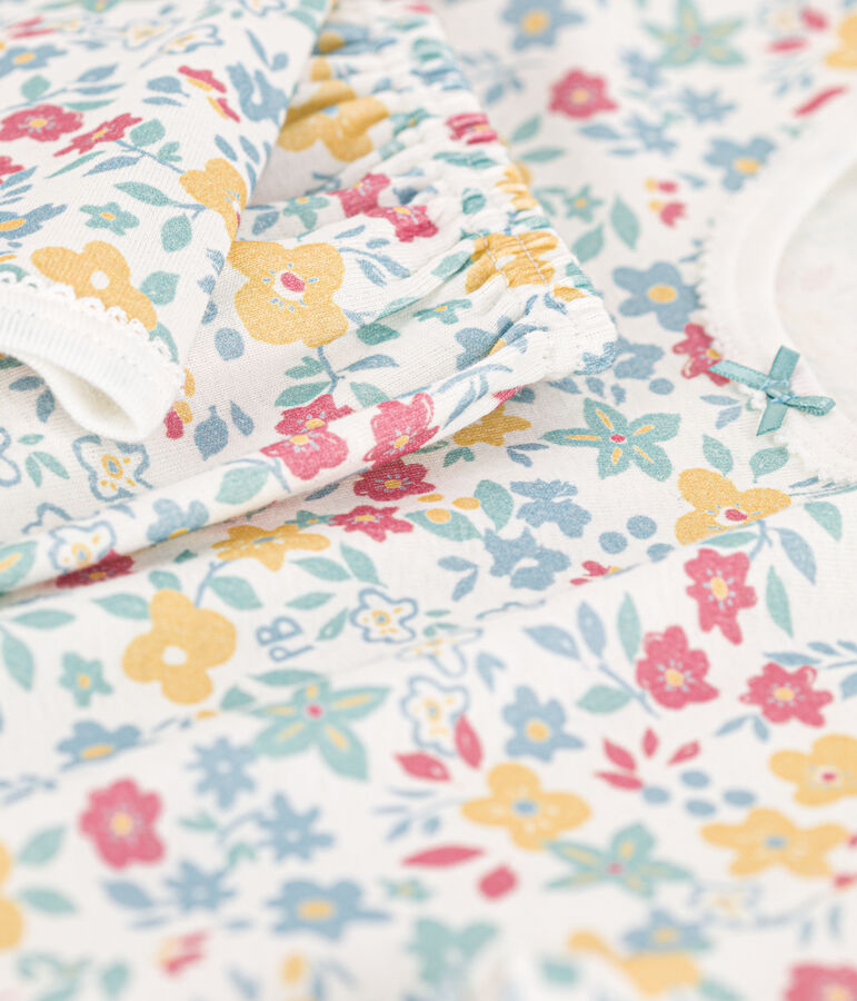 Meisjespyjama met bloemenprint in katoen wit MARSHMALLOW/wit MULTICO