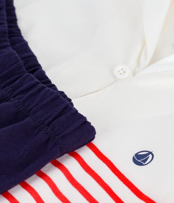 Tweedelig katoenen babysetje met T-shirt met matrozenkraag wit MARSHMALLOW/wit MULTICO