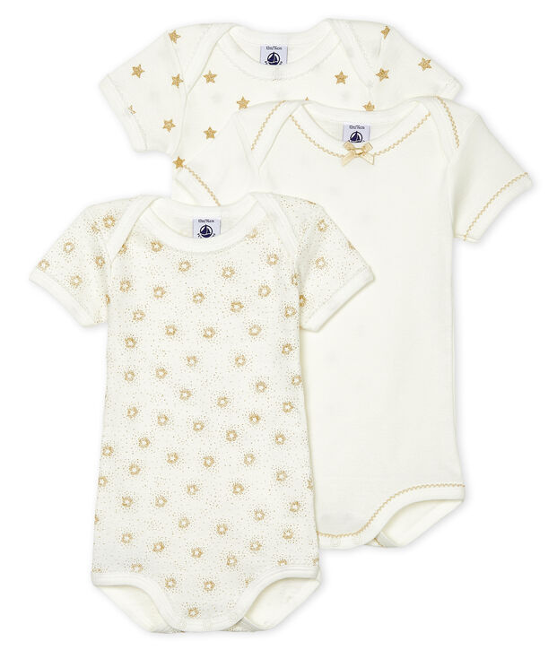 Trio de bodies manches courtes b&eacute;b&eacute; fille multicouleur