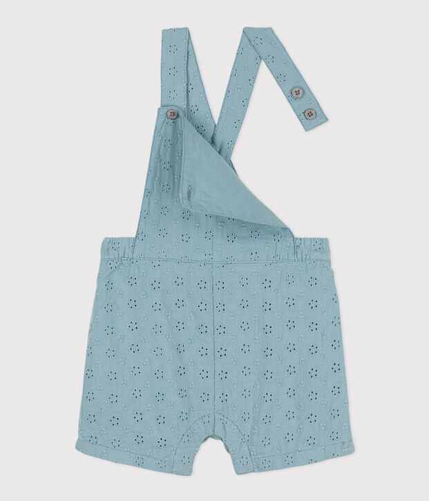 Salopette courte b&eacute;b&eacute; en broderie anglaise bleu