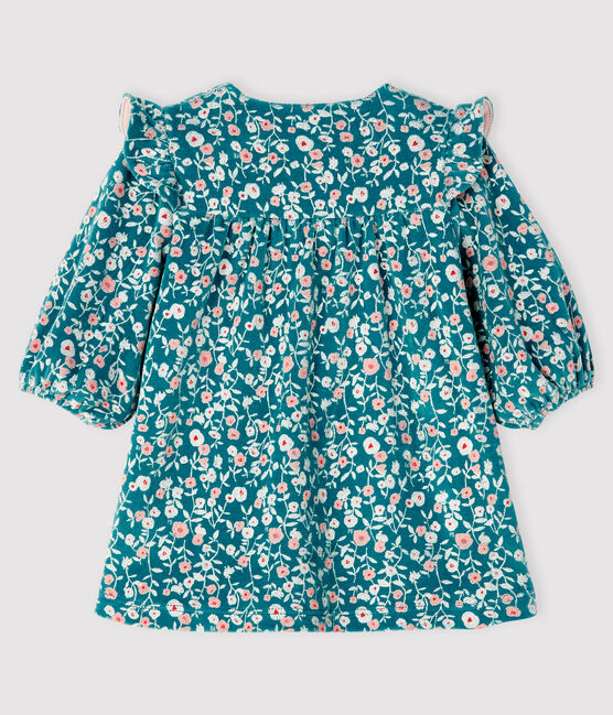Bloemenjurk met lange mouwen voor babymeisje van velours MOZAIK/ecru MULTICO