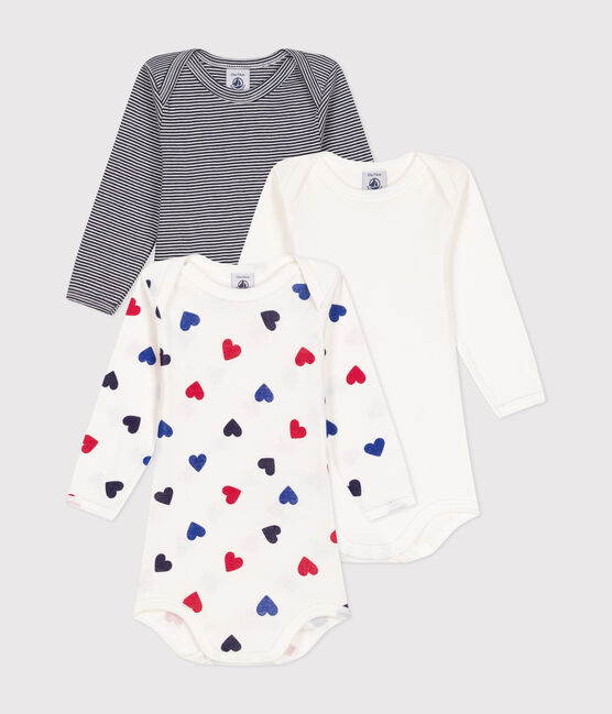 Setje met 3 katoenen babybody's met lange mouw en print van drie hartjes variante 1