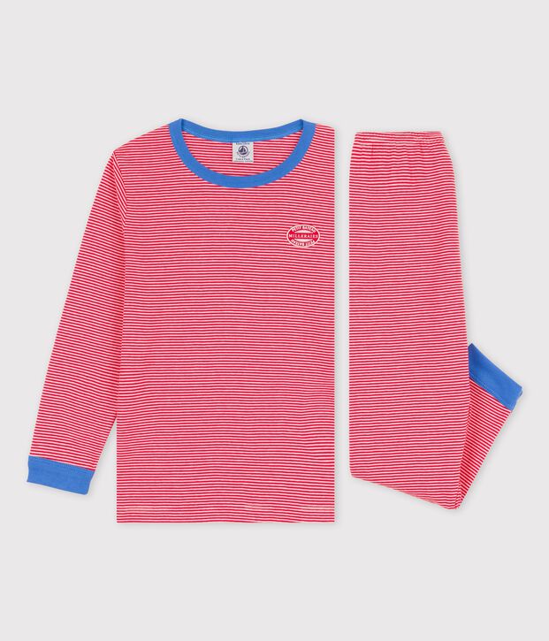 Gestreepte pyjama voor kleine meisjes/jongens in biokatoen rood/wit