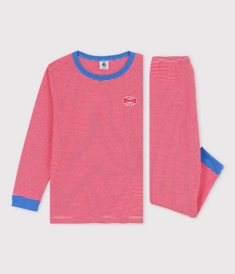 Pyjama ray&eacute; milleraies en coton enfant rouge PEPS/blanc MARSHMALLOW