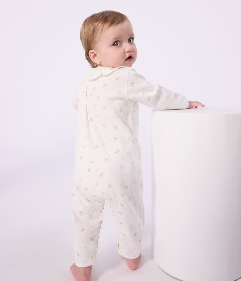 Pyjama b&eacute;b&eacute; en coton ajour&eacute; sans pieds avec col imprim&eacute; fleuri blanc/multicouleur