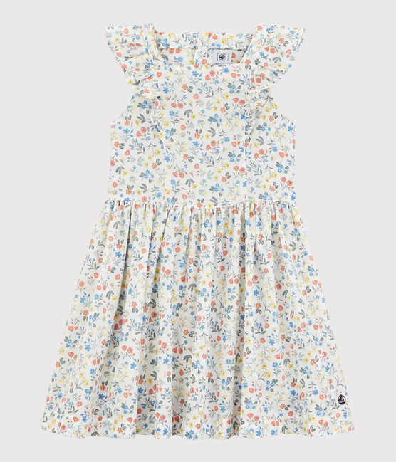 Robe manches courtes en popeline enfant fille blanc MARSHMALLOW/blanc MULTICO