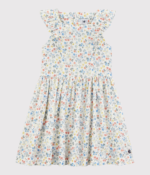 Jurk met korte mouwen van popeline voor meisjes wit/multicouleur