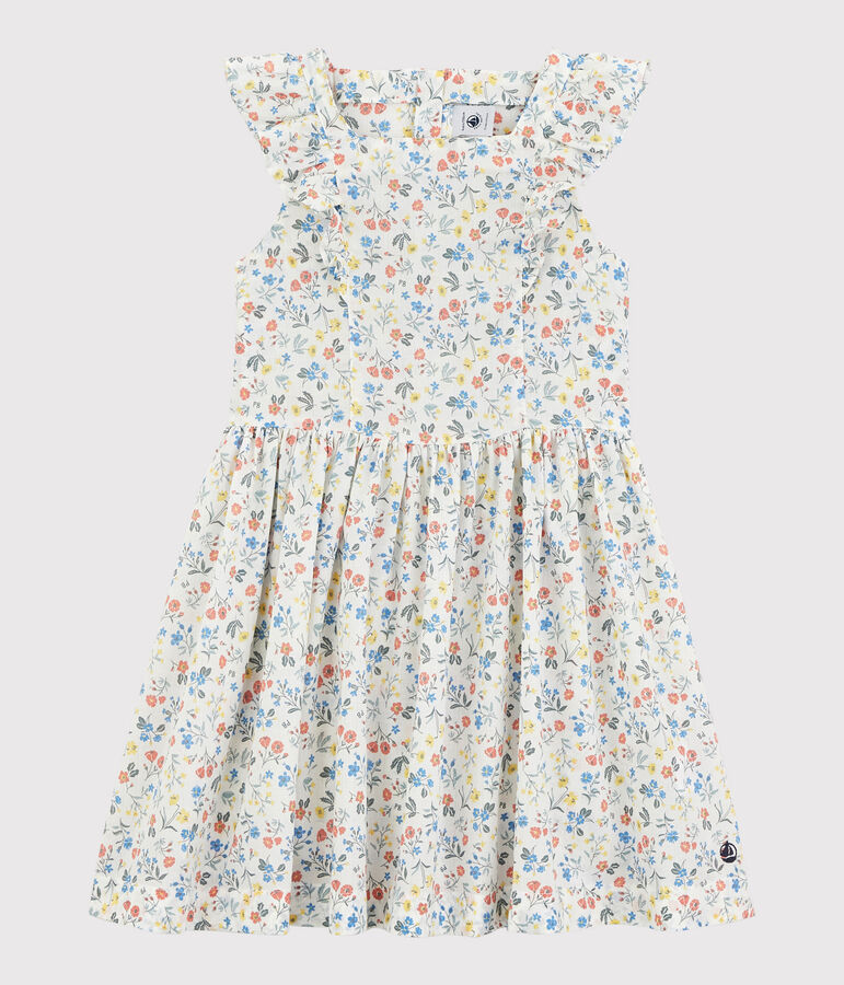 Robe manches courtes en popeline enfant fille blanc/multicouleur