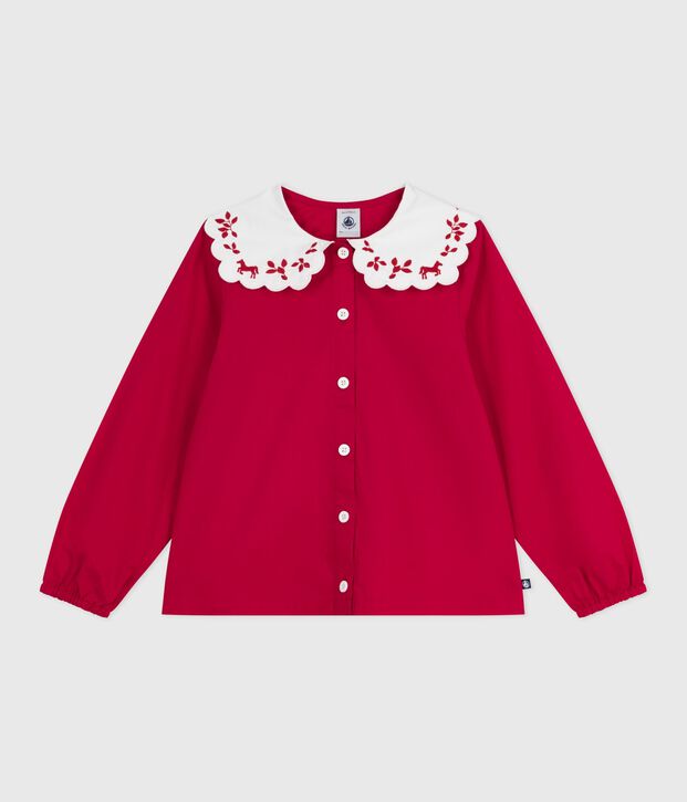Kinderbloesje met print en lange mouwen van poplin katoen rood