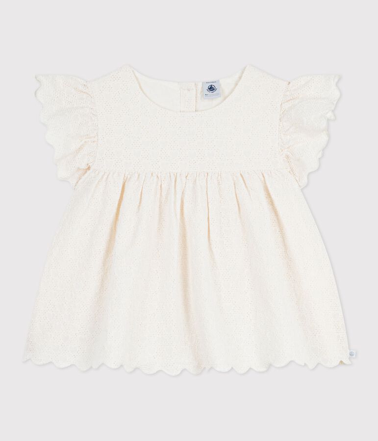 Blouse enfant en coton manches courtes motifs c&oelig;urs blanc MARSHMALLOW