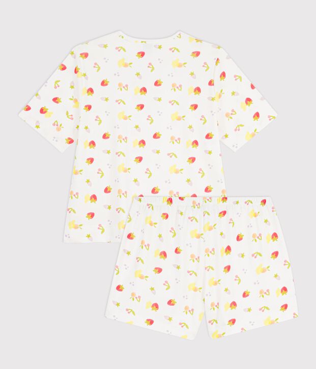 Damespyjama met korte mouwen in fruitprintkatoen wit/multicouleur