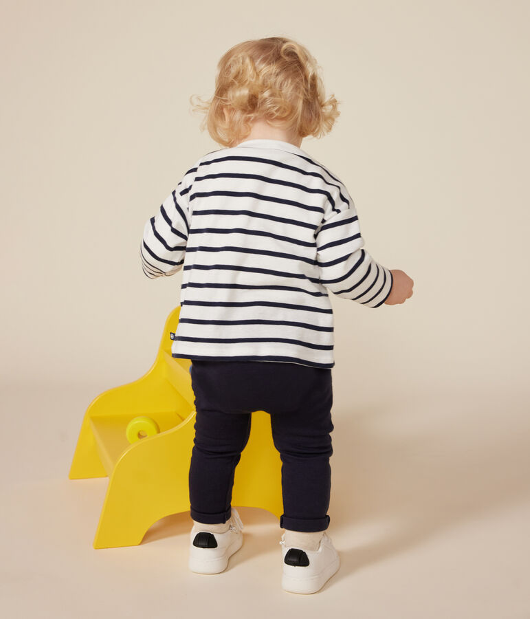 Katoenen T-shirt met lange mouw voor baby's wit/blauw