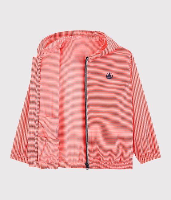Windjack van gerecycled polyester voor meisje - jongen roze GROSEILLER/wit MARSHMALLOW