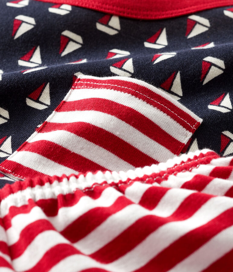 Korte pyjama van gebreide stof voor jongentjes blauw SMOKING/wit MULTICO