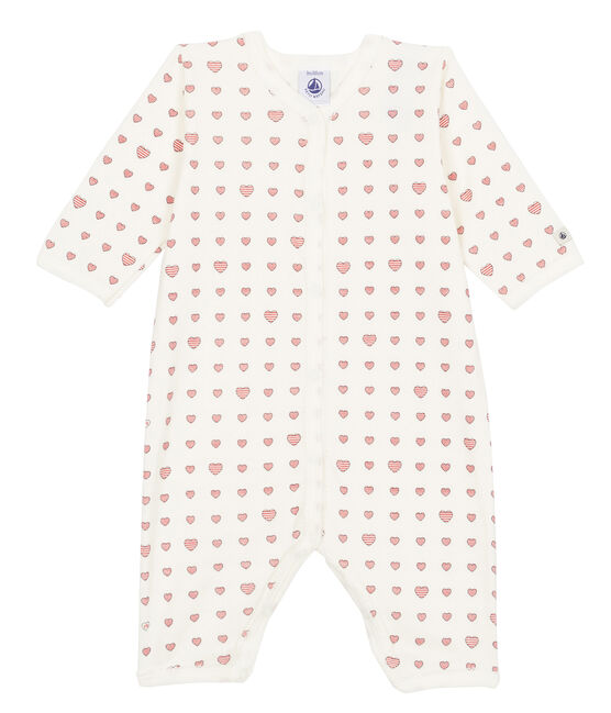 Dors bien sans pieds bébé fille en côte blanc MARSHMALLOW/blanc MULTICO
