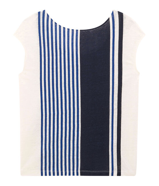 Dames-t-shirt met korte mouwen in linnen wit MARSHMALLOW/wit MULTICO