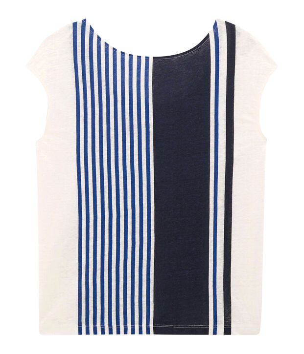 Dames-t-shirt met korte mouwen in linnen wit/multicouleur