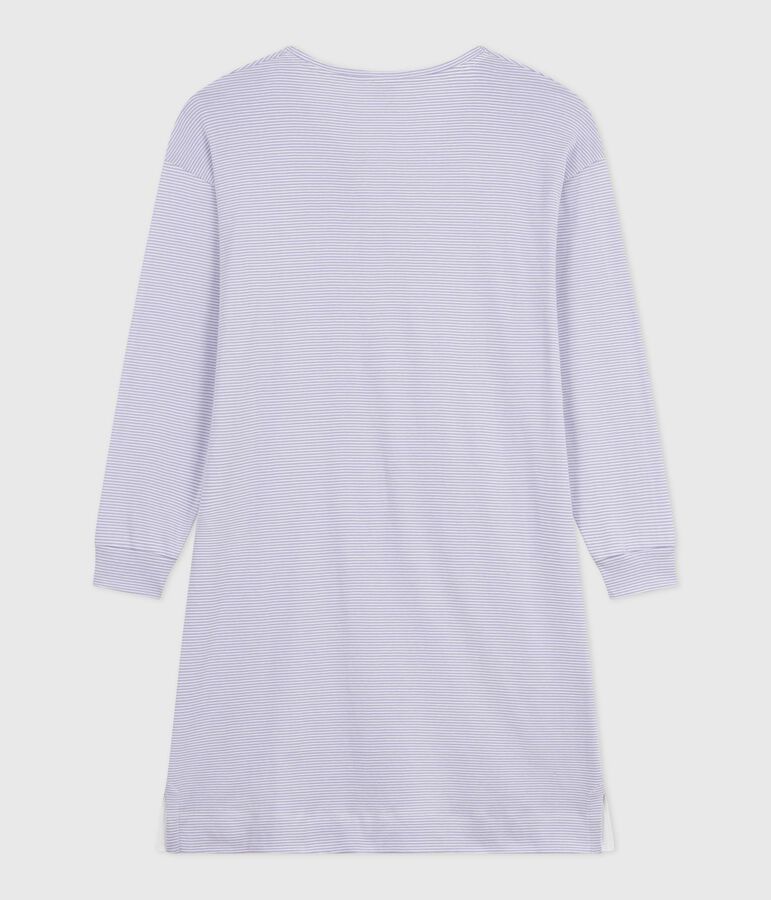 Chemise de nuit femme en coton &agrave; rayures violet/blanc